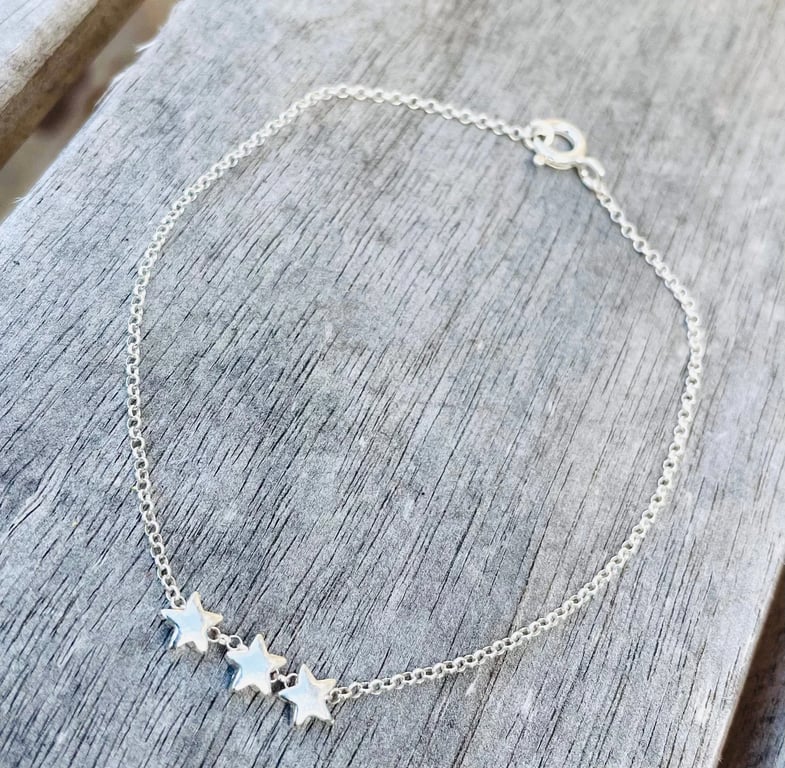 Sterling Silver Star Anklet 9.5 inches
