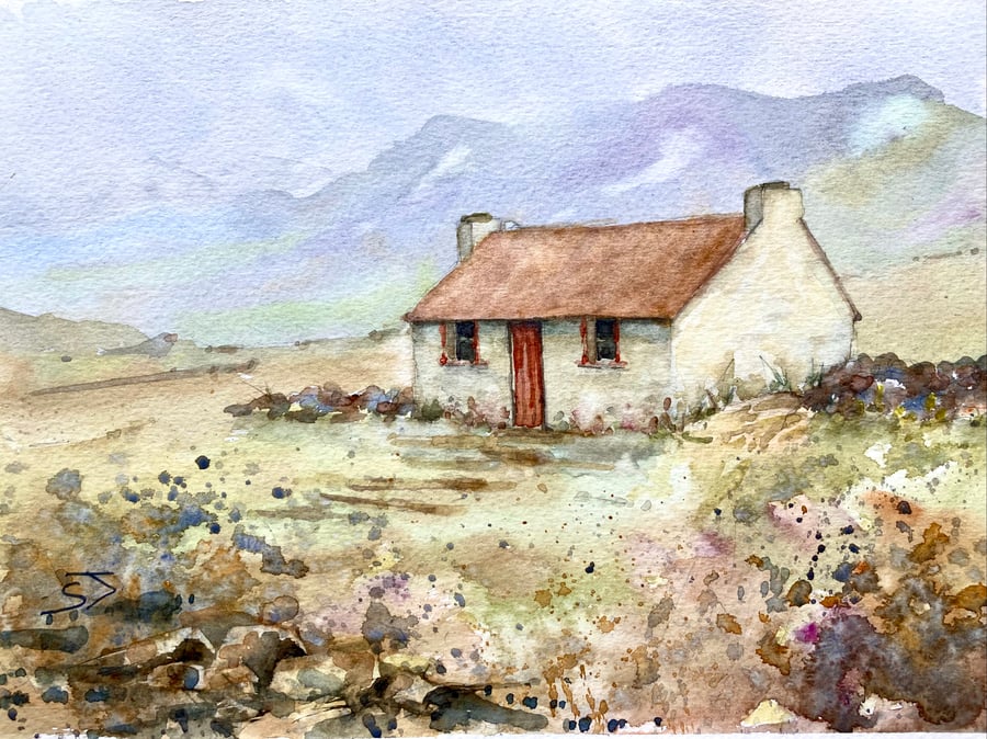 Cottage  on Wicklow mountain original watercolour fine art