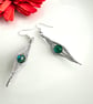 Herringbone Wire Wrapped Earrings in Aluminium Wire with Emerald Green Beads. - Image 1