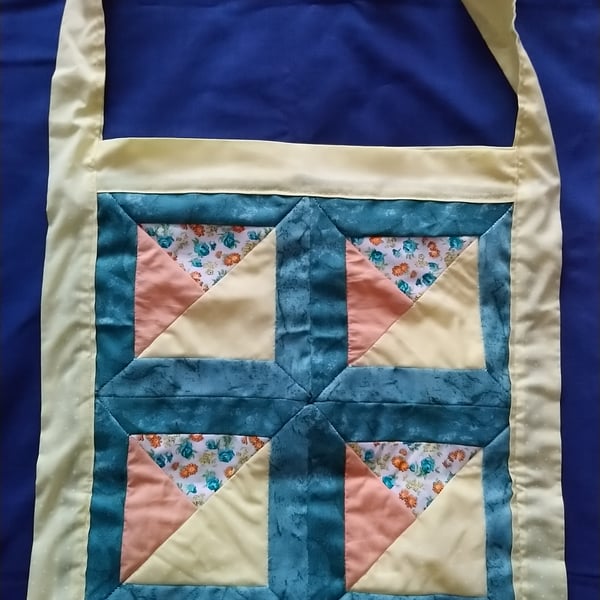 Cotton shoulder bag in bright colour handsewn patchwork. Holiday or beach bag. 