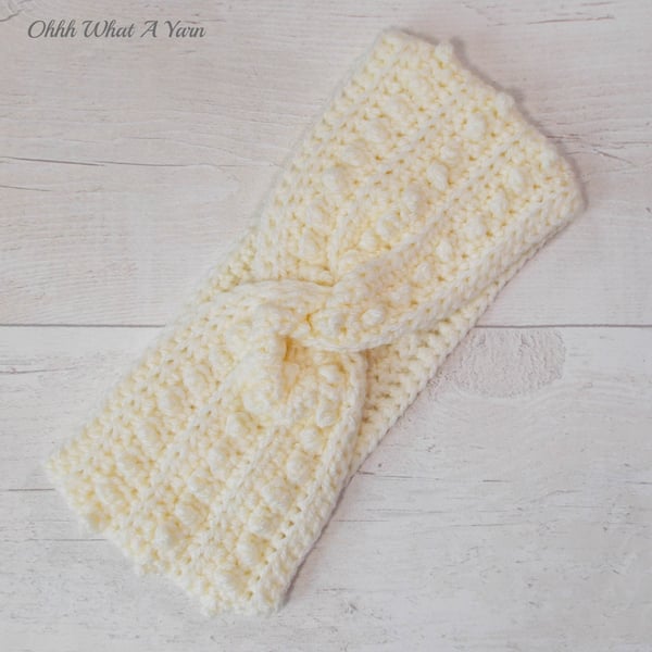 Crochet headband, ear warmer. Cream twist ear warmer. Cream headband.