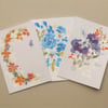 Beautiful Bundle of 3 hand painted floral blank greetings card ( ref F 512.K2 )