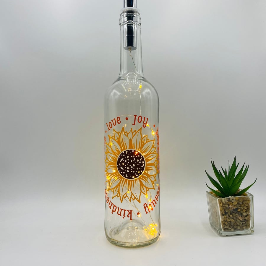 Sunflower bottle light, Yellow floral light up bottle