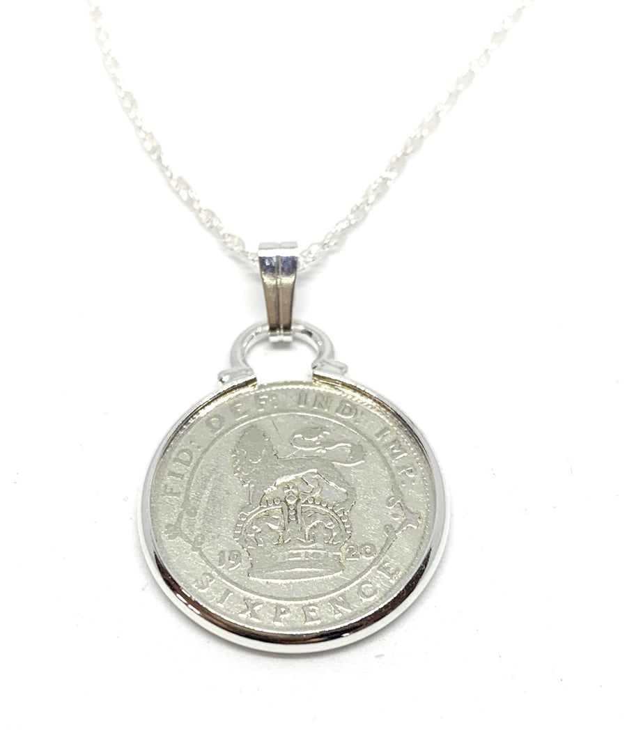 1920 100th Birthday Anniversary sixpence coin pendant plus 18inch SS chain gift