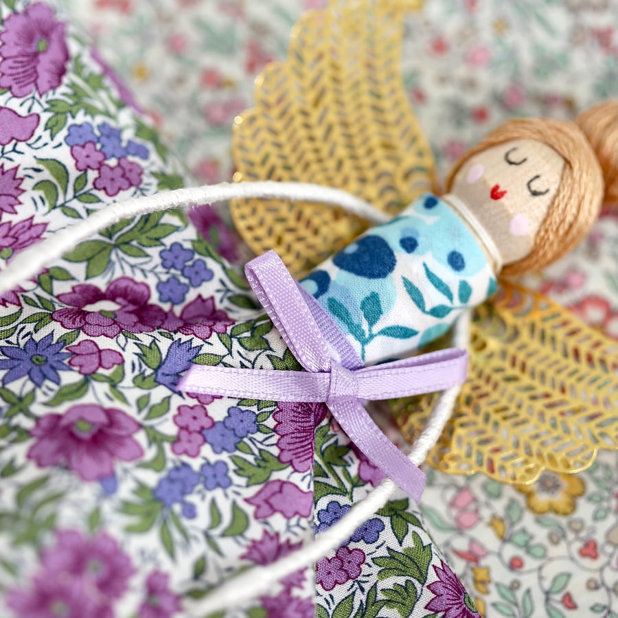 Liberty London 'Rosalind' Fabric Handmade Peg Doll (light brown hair)