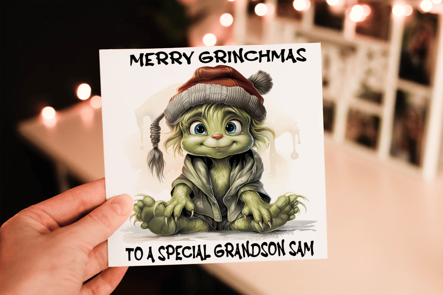 Grinch Christmas Card, Grandson Christmas Card, Personalized Card for Christmas