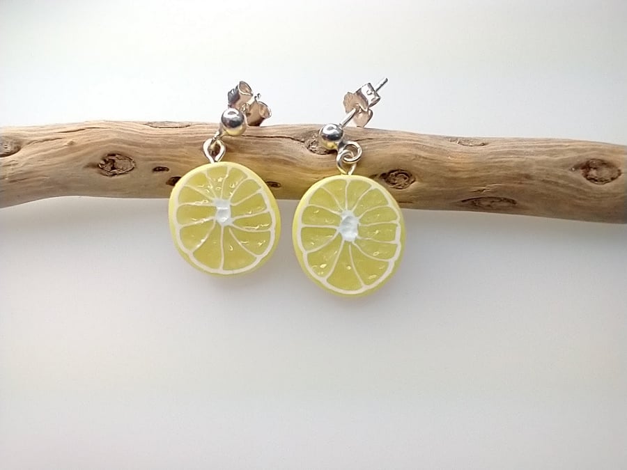 Juicy Miniature Lemon Slice Polymer Clay Earrings - Silver Studs or Clip-Ons