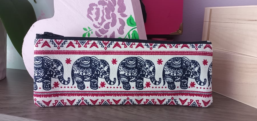 Elephant Aztec Style Reading Glasses Case Red And Navy. Free Delivery