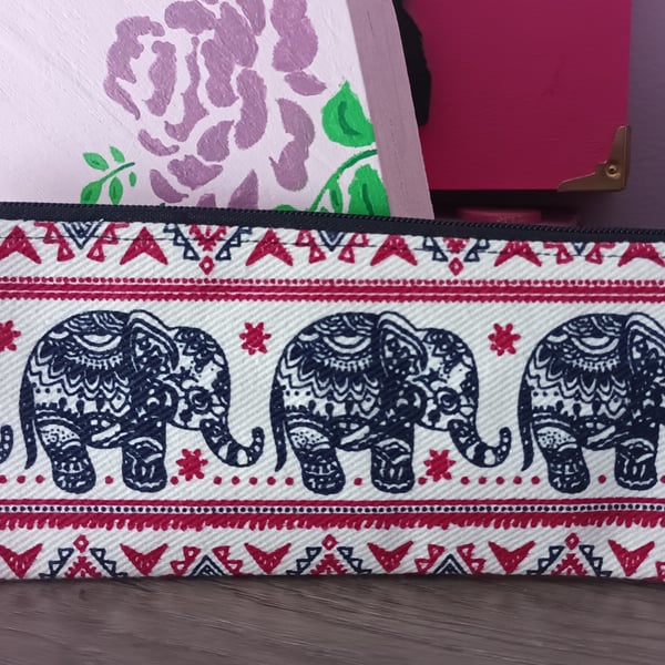 Elephant Aztec Style Reading Glasses Case Red And Navy. Free Delivery