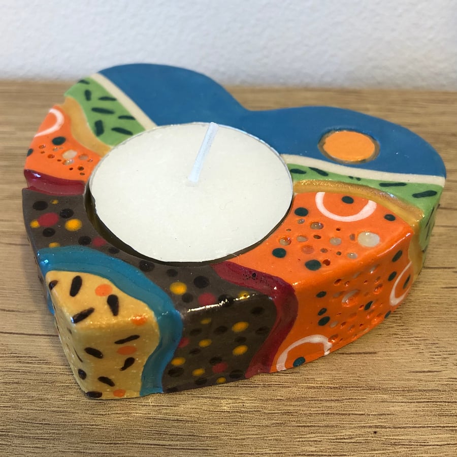 HANDMADE STONEWARE CERAMIC EARTH INSPIRED TEALIGHT HOLDER HEART