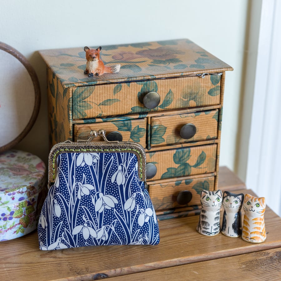 Coin purse made with Snowdrops Liberty print and fresh Spring green lining