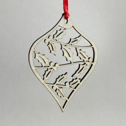 Mini wooden holly bauble
