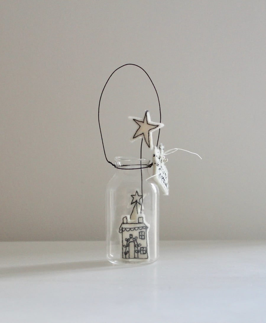 'Home for Christmas' Little House with a Star in a Bottle - Christmas Decoration