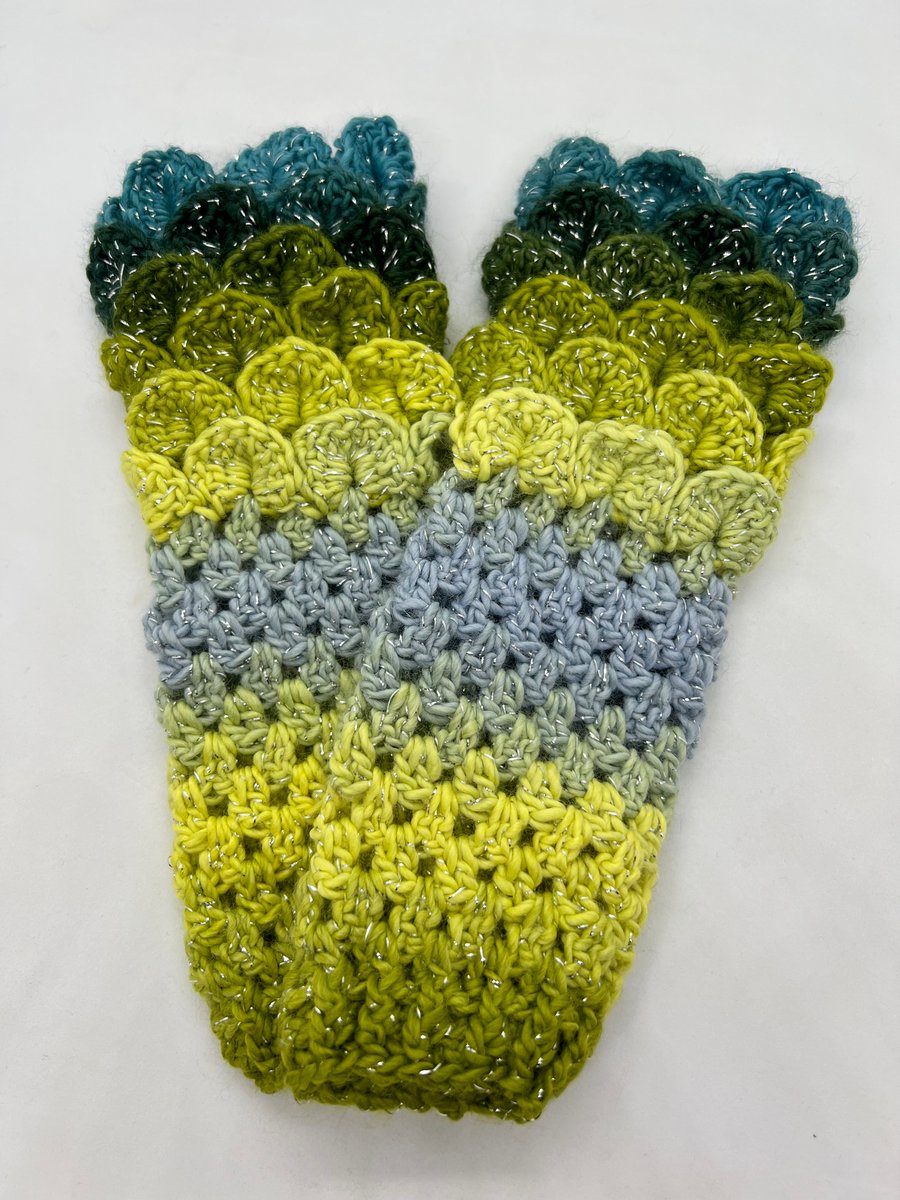 Dragon Scale Crochet Gloves (Long) Mermaid Folksy