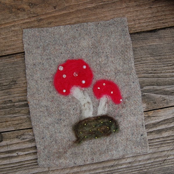 Mushroom original Needle felted picture