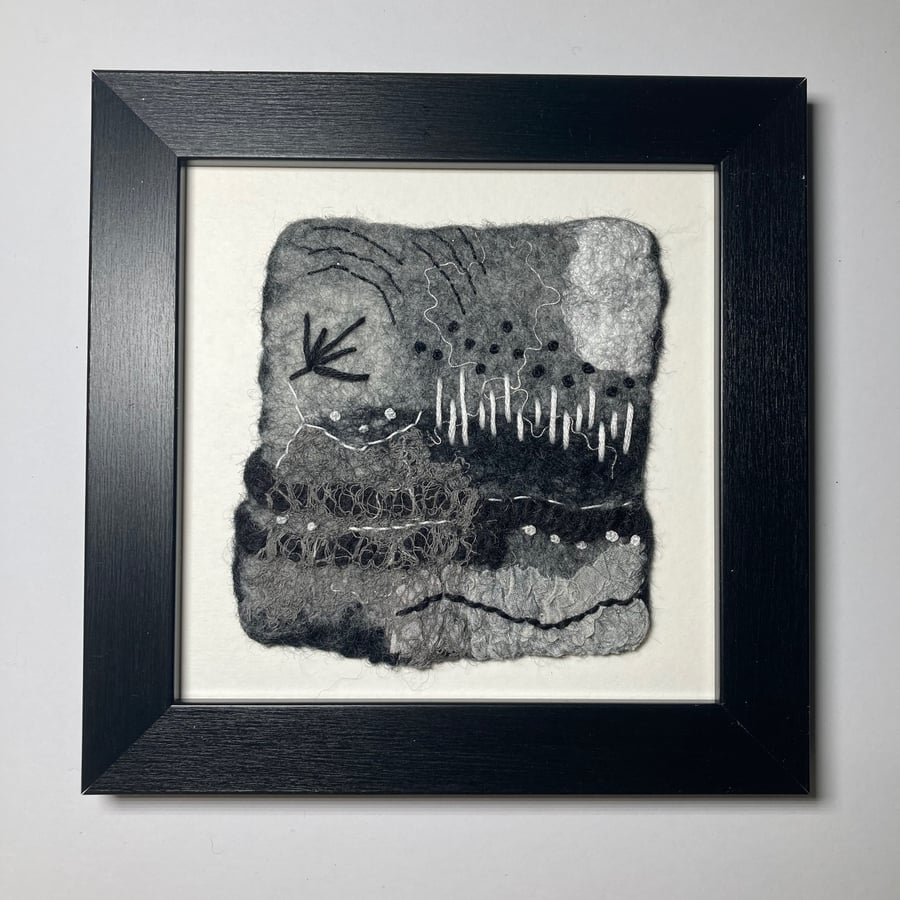 Small abstract monochrome felted picture (04)