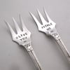 Pair of tiny pickle forks, handstamped, Olive You, Pickle Me