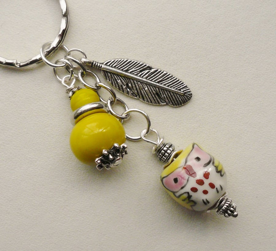 Yellow  Ceramic 'Little Owl' Keyring   KCJ997