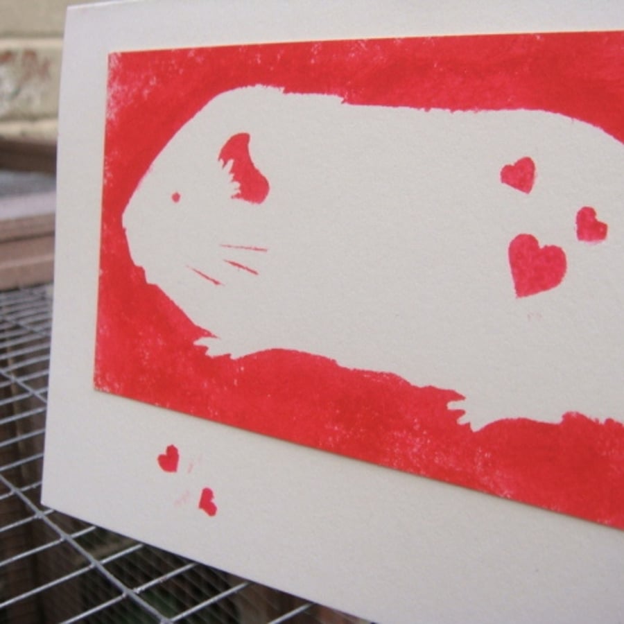 Hand Painted Anniversary Card Guinea Pig Red Heart