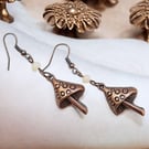 Vintage Bronze mushroom earrings, mystical jewellery, boho jewellery