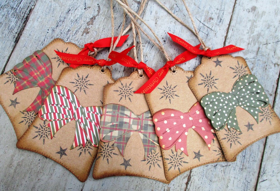 Christmas bow gift tags, luggage tags set of 5