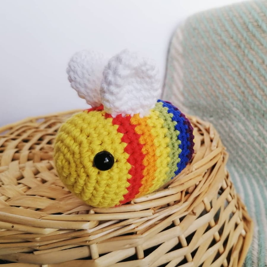 Crochet Rainbow Bee Soft Toy