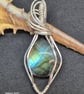 Teardrop labradorite gemstone pendant necklace, wire wrapped in silver-plate - Image 6