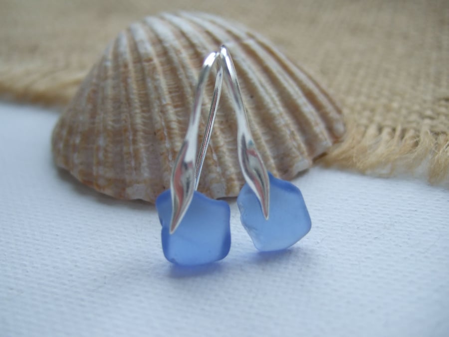 Scottish blue sea glass earrings, sterling silver blue sea glas jewelry