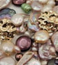 Gold Ripple Effect Earrings with Pearl Coin Accent - Image 6