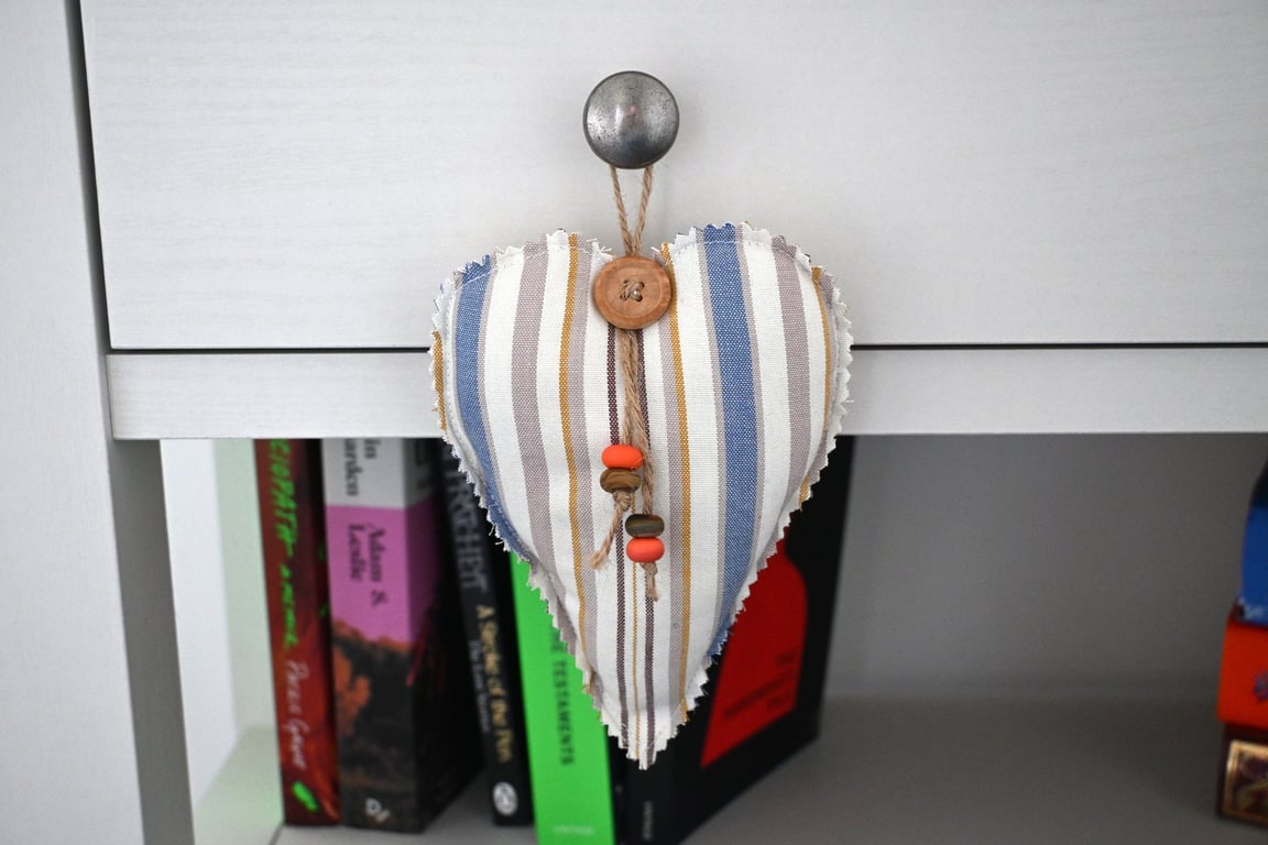 Blue and brown striped heart hanger