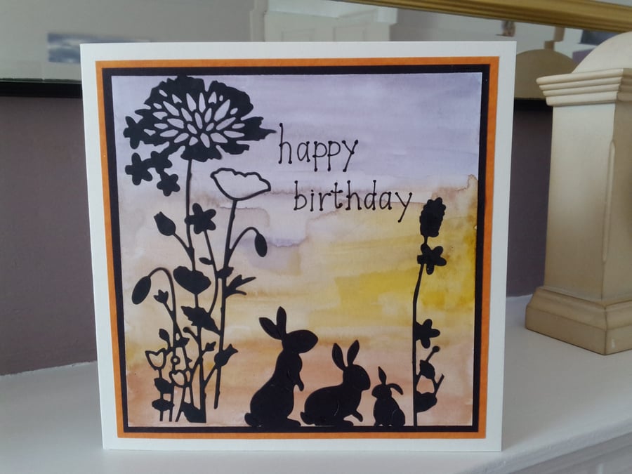 Cute rabbits birthday card 