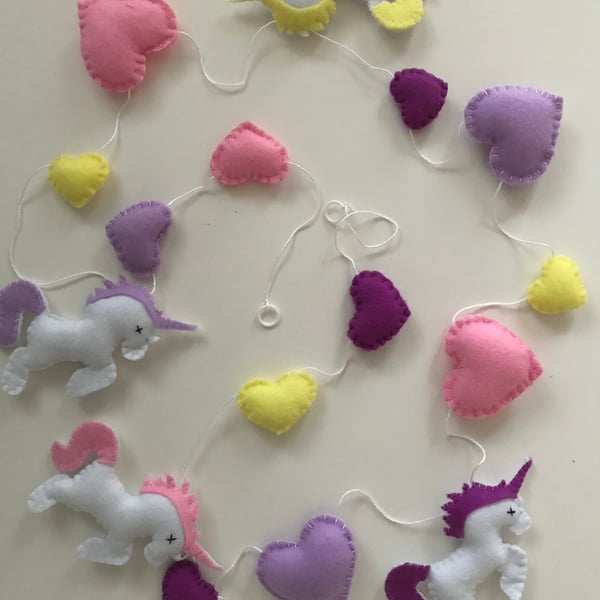 Unicorn Felt Garland, Handmade Unicorn Baby Nursery Decoration, Handmade Felt Ga