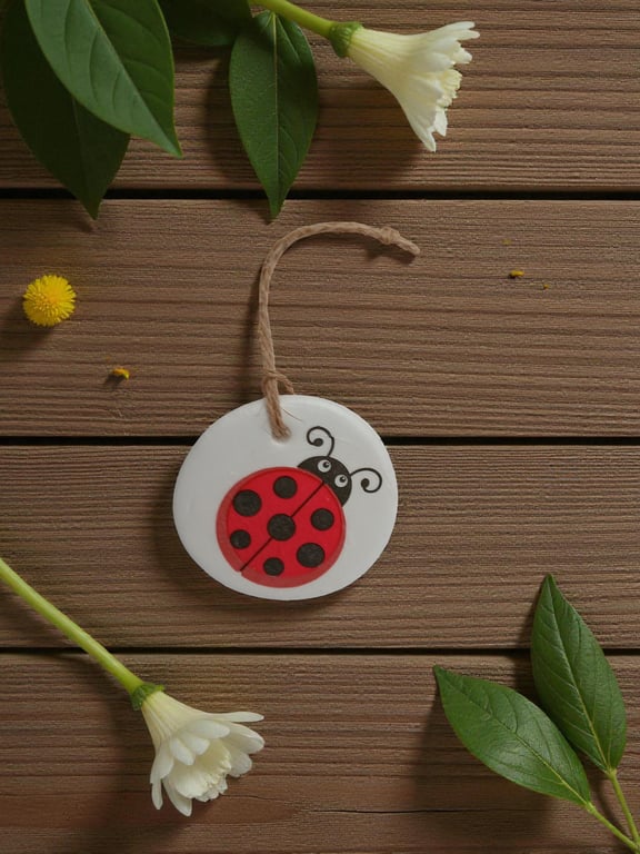 Red Ladybird Ladybug Round Clay Hanging Aromatherapy Diffuser