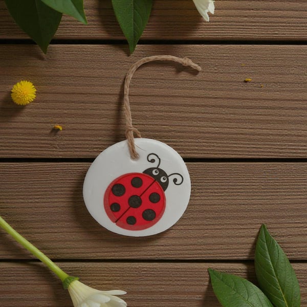 Red Ladybird Ladybug Round Clay Hanging Aromatherapy Diffuser