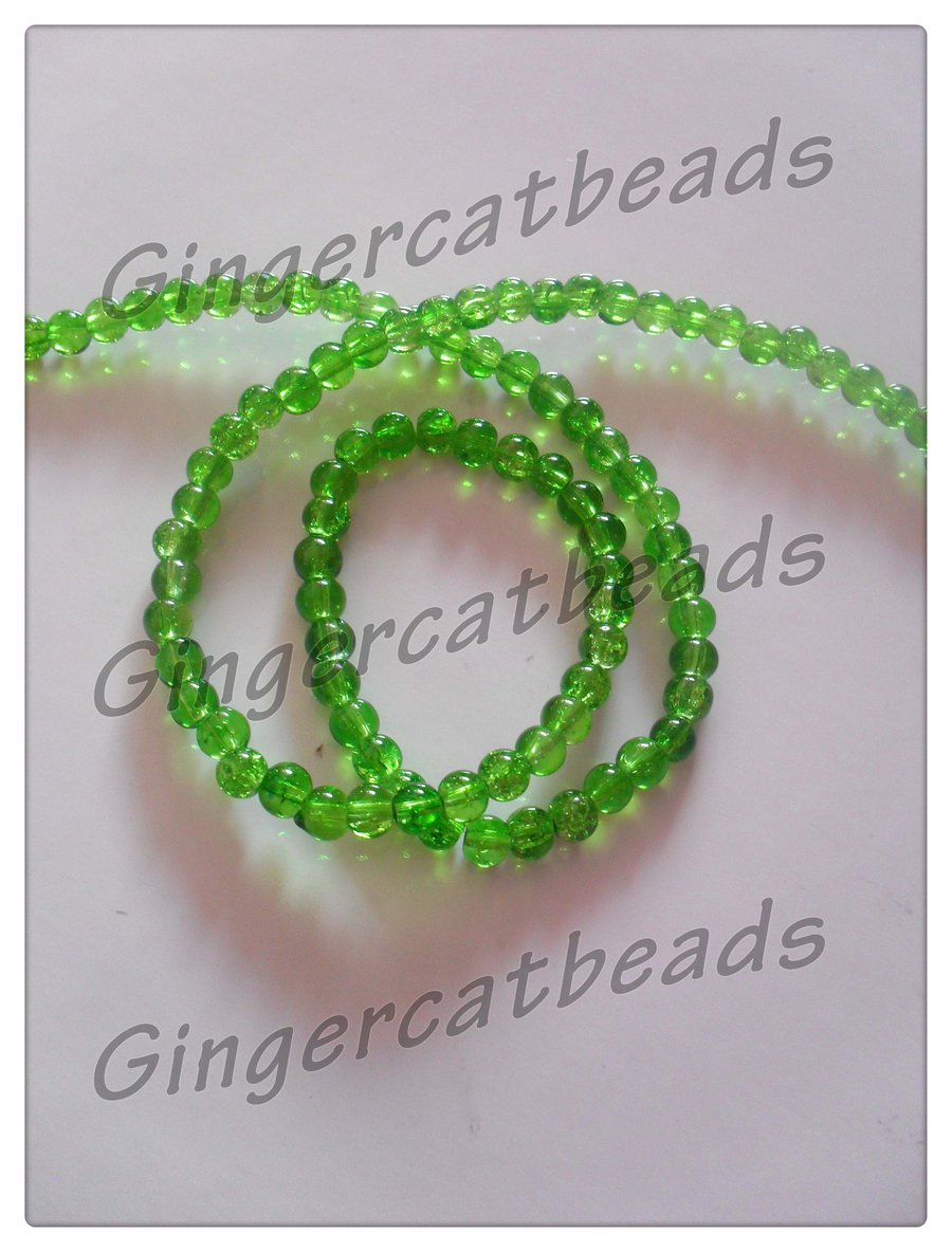100 x Crackle Glass Beads - Round - 4mm - Fresh Green