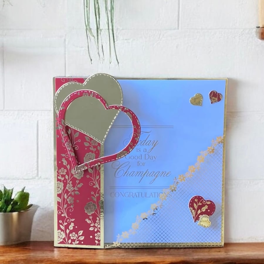 Unique Heart Card for a Wedding or Anniversary. Ruby Wedding Anniversary.
