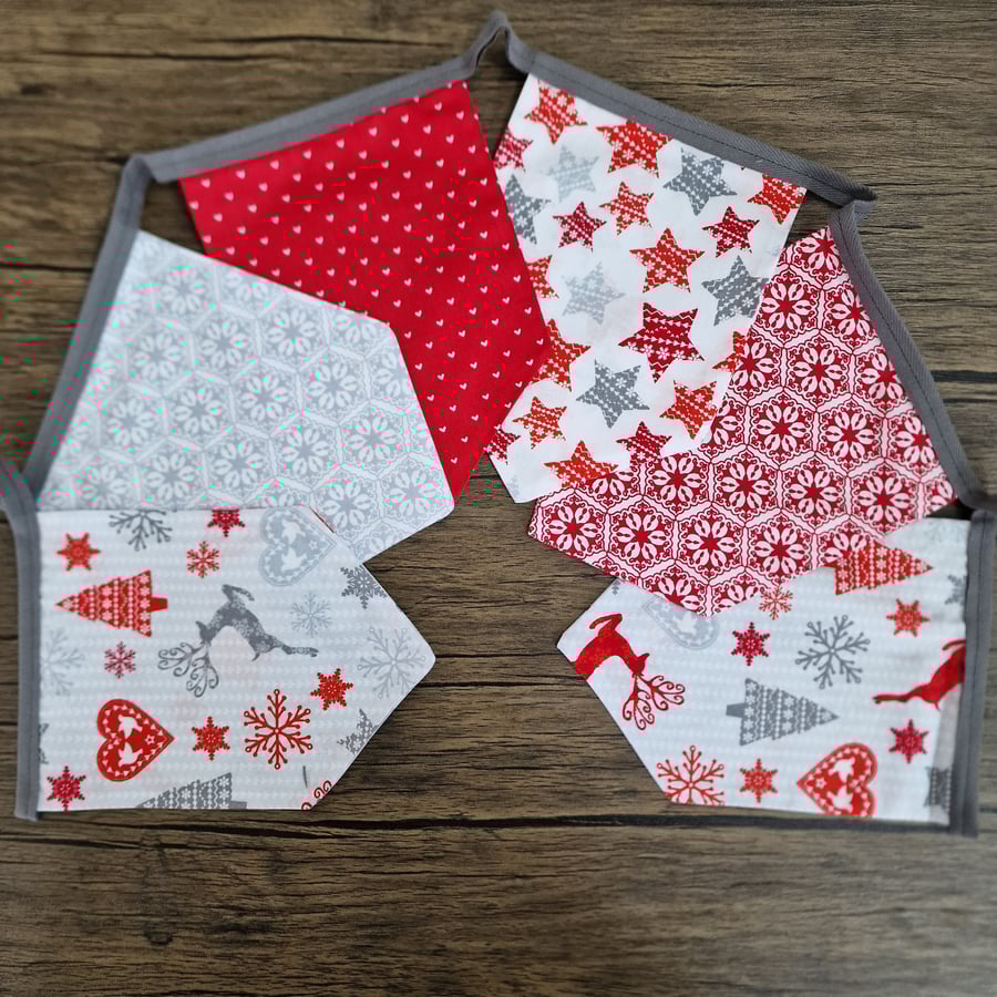 Red and Grey Scandi Christmas Bunting