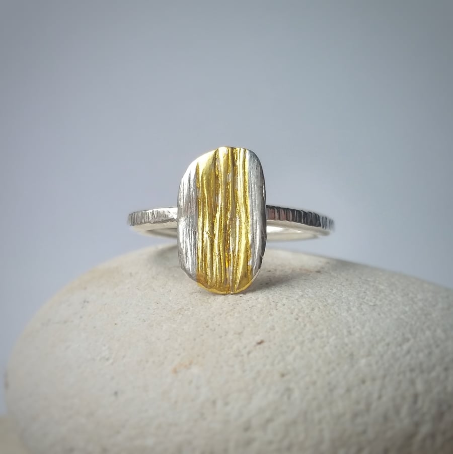 SALE Organic feel silver ring with 24ct gold detail 