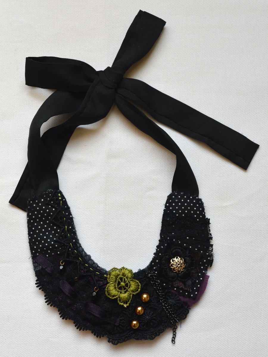 Black and Purple Textile Necklace