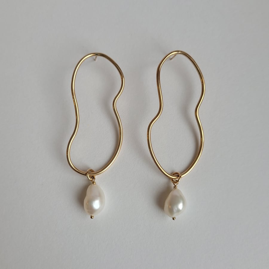 Large Mismatched 14ct Gold Fill Freshwater Pearl Statement Earrings 