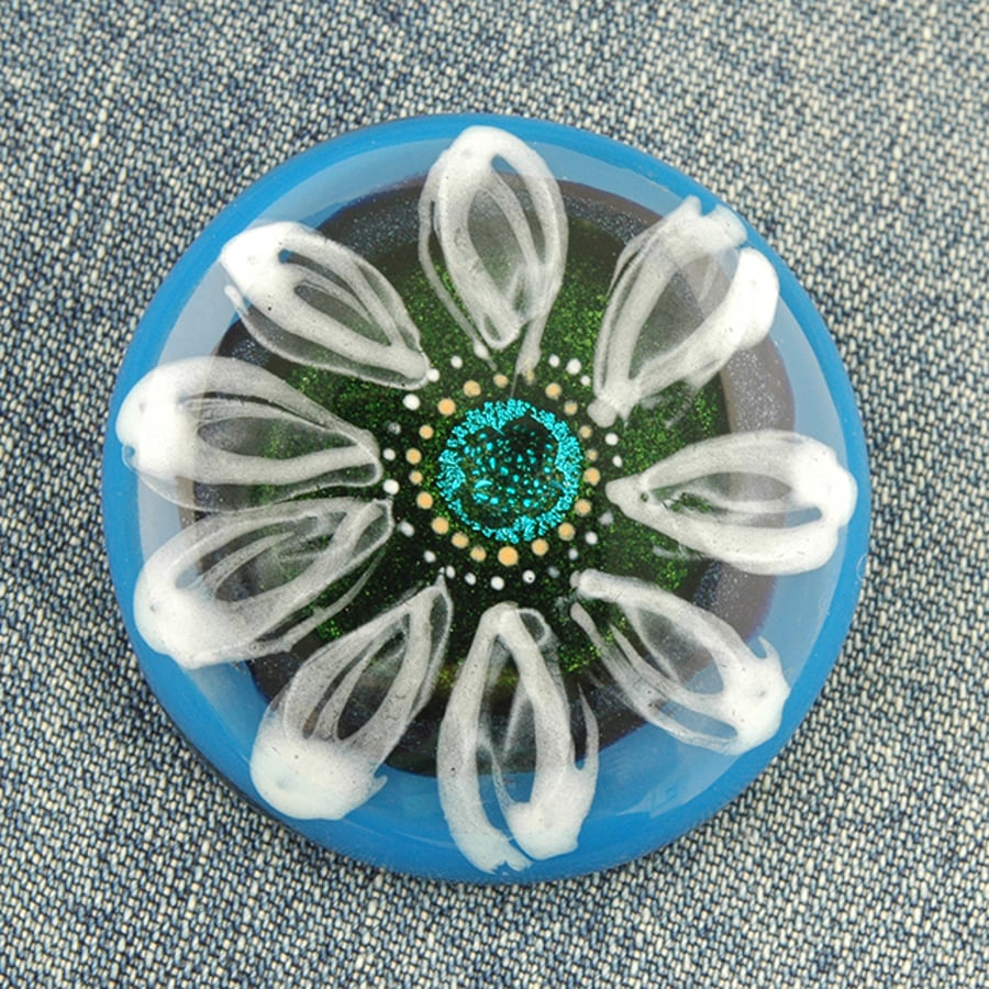 Fused Glass Hand Painted Flower Brooch