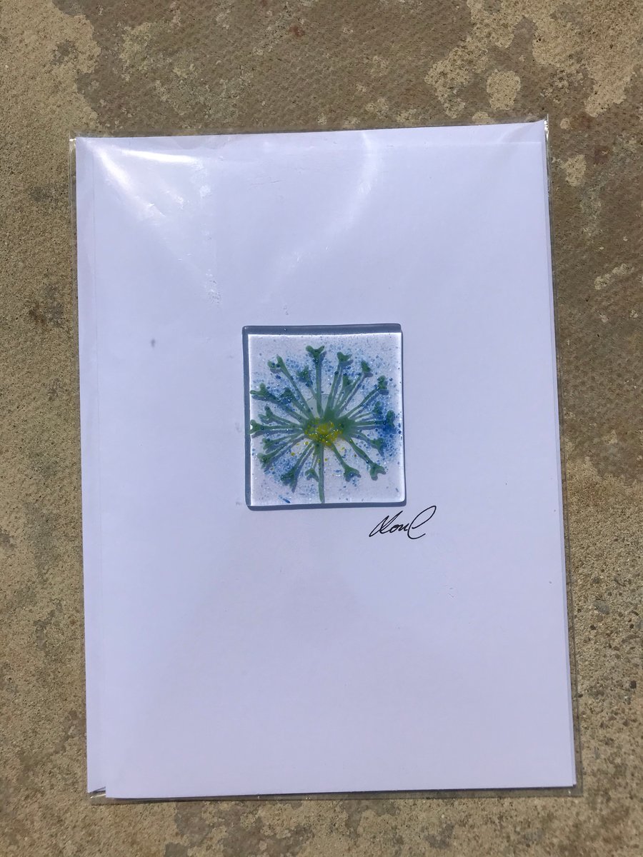 Fused glass dandelion keepsake card 