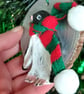 Christmas tree decoration, Penguin made from airdry clay with a fabric scarf.   - Image 4