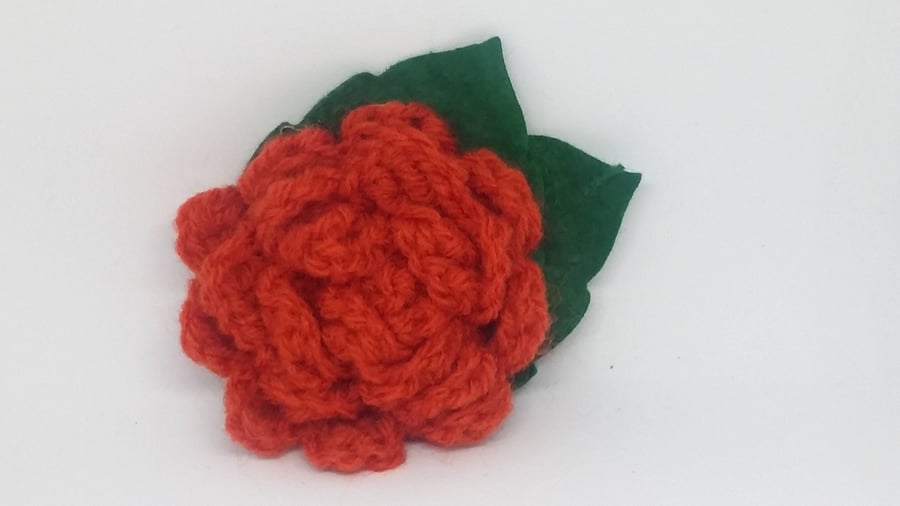 Crochet flower brooch autumn orange
