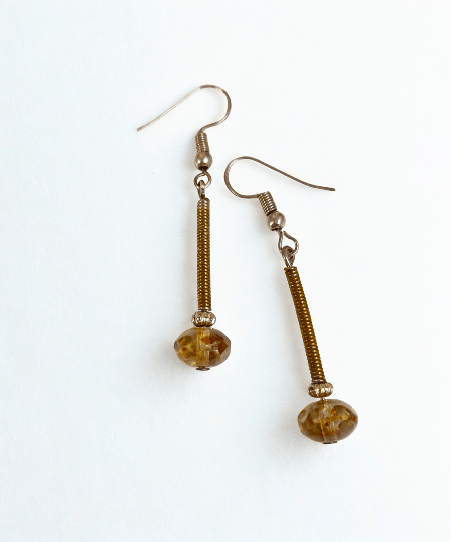 Long  Drop Amber Crystal Earrings 