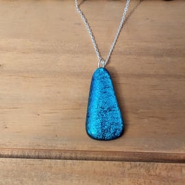 Dichroic Fused Glass Pendant on 925 marked Silver Bail - Blue Triangle