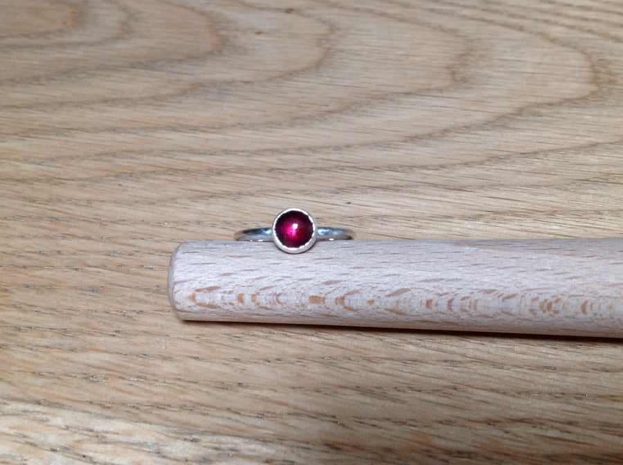 Garnet Sterling and Fine silver stacking ring (6mm stone)