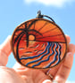 Sunset on the coast pyrography with colour hanging wood slice - Image 3