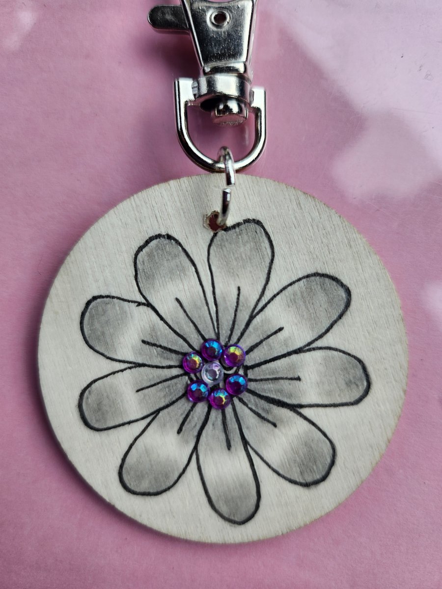 Hand drawn flower keyring