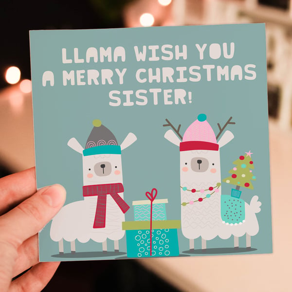 Child’s Christmas card: Llama wish you a Merry Christmas
